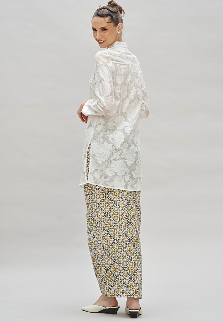 Loveaisyah White Floral Burnout high neck Top & Batik Wrap Skirt