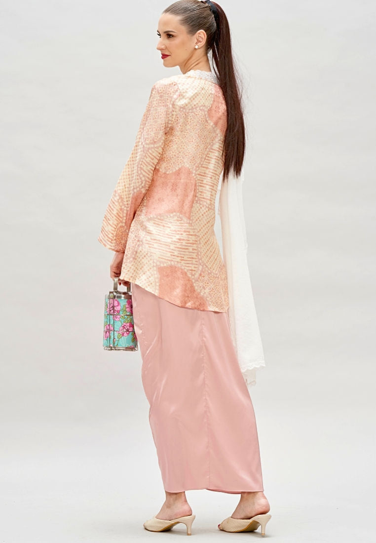 Premium Batik Lace Top & Satin Wrap Skirt Modern Baju Kurung