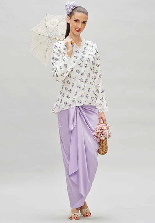 Kebaya Embroidery Eyelet & Satin Wrap Skirt Modern Baju Kurung