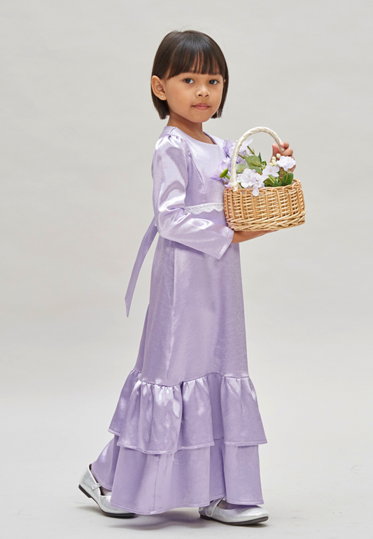 Lilac Dress with Flower Brooch Baju Hari Raya for girls