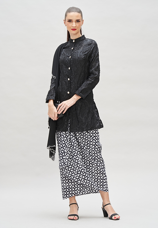 Black Burnout high neck Top & Batik Wrap Skirt