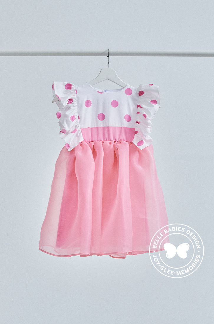 White-Pink Polka Organza Dress