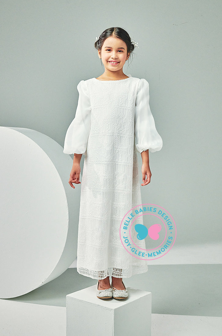 (As-is) Kids Organza Sleeve Long Dress (Off White)