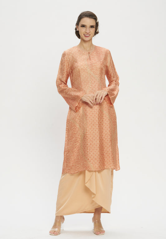 Premium Batik Peach Top & Wrap Skirt Modern Kurung Hari Raya