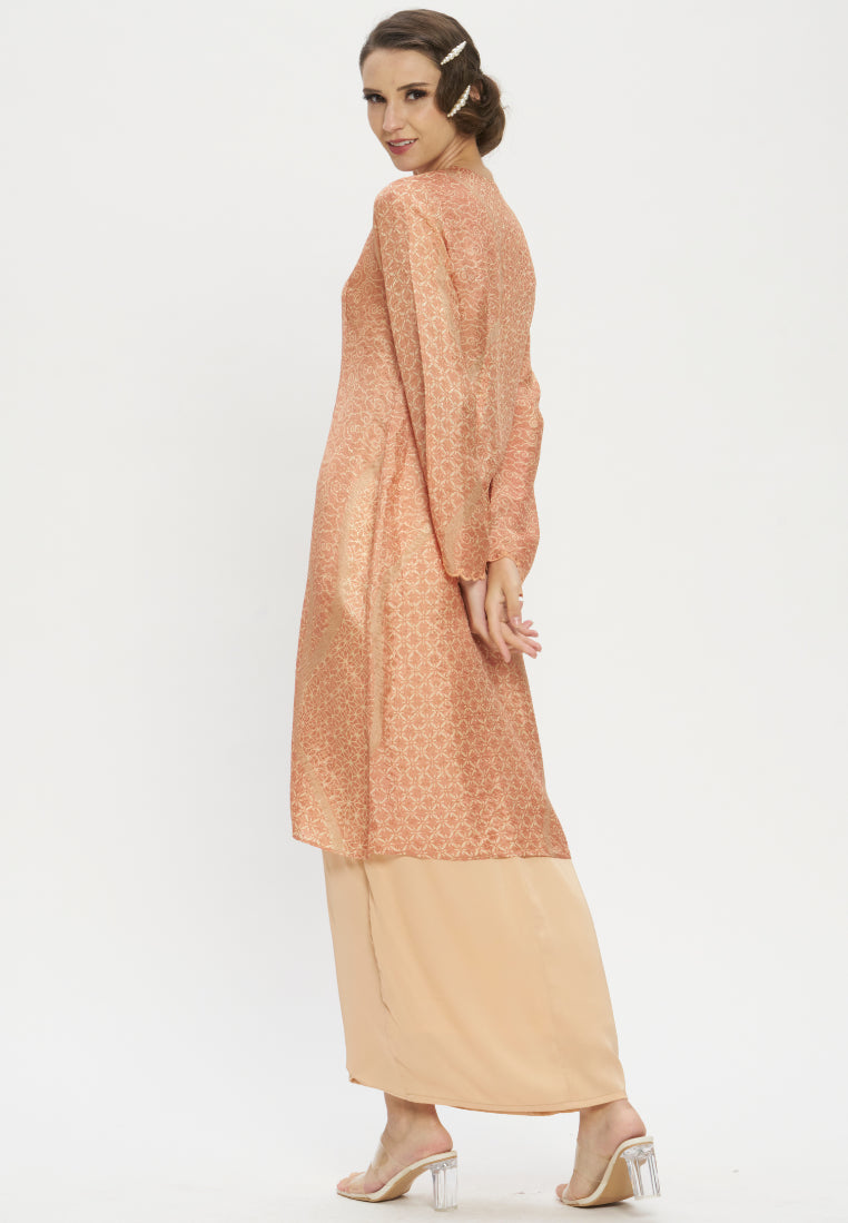 Premium Batik Peach Top & Wrap Skirt Modern Kurung Hari Raya