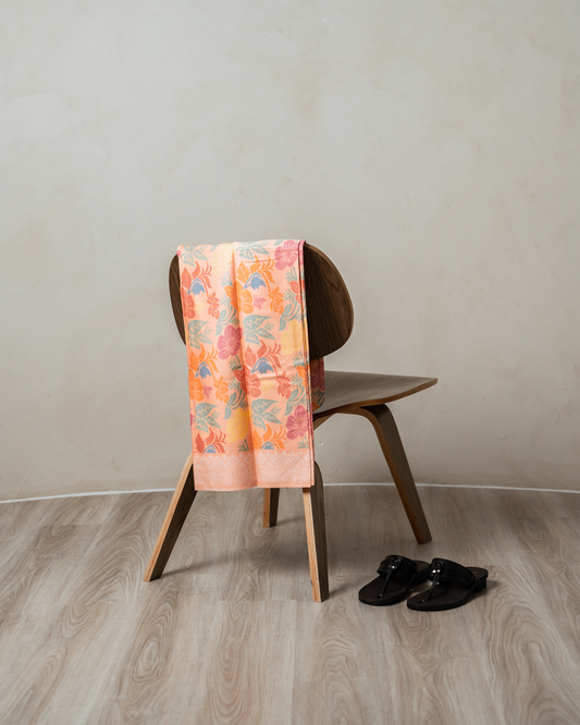 Sampin Cotton with soft pastle Orange peach base and floral prints