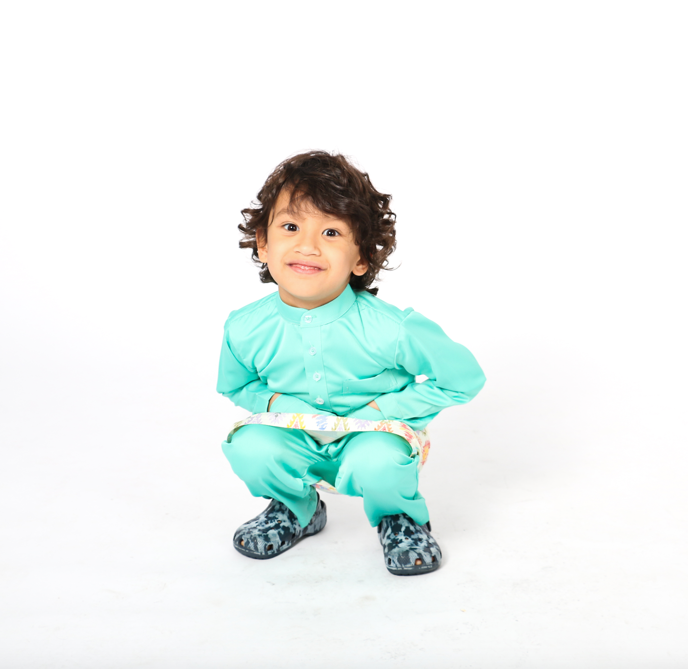 Cekak musang in Light Turquoise Cyan Mint Green for kids