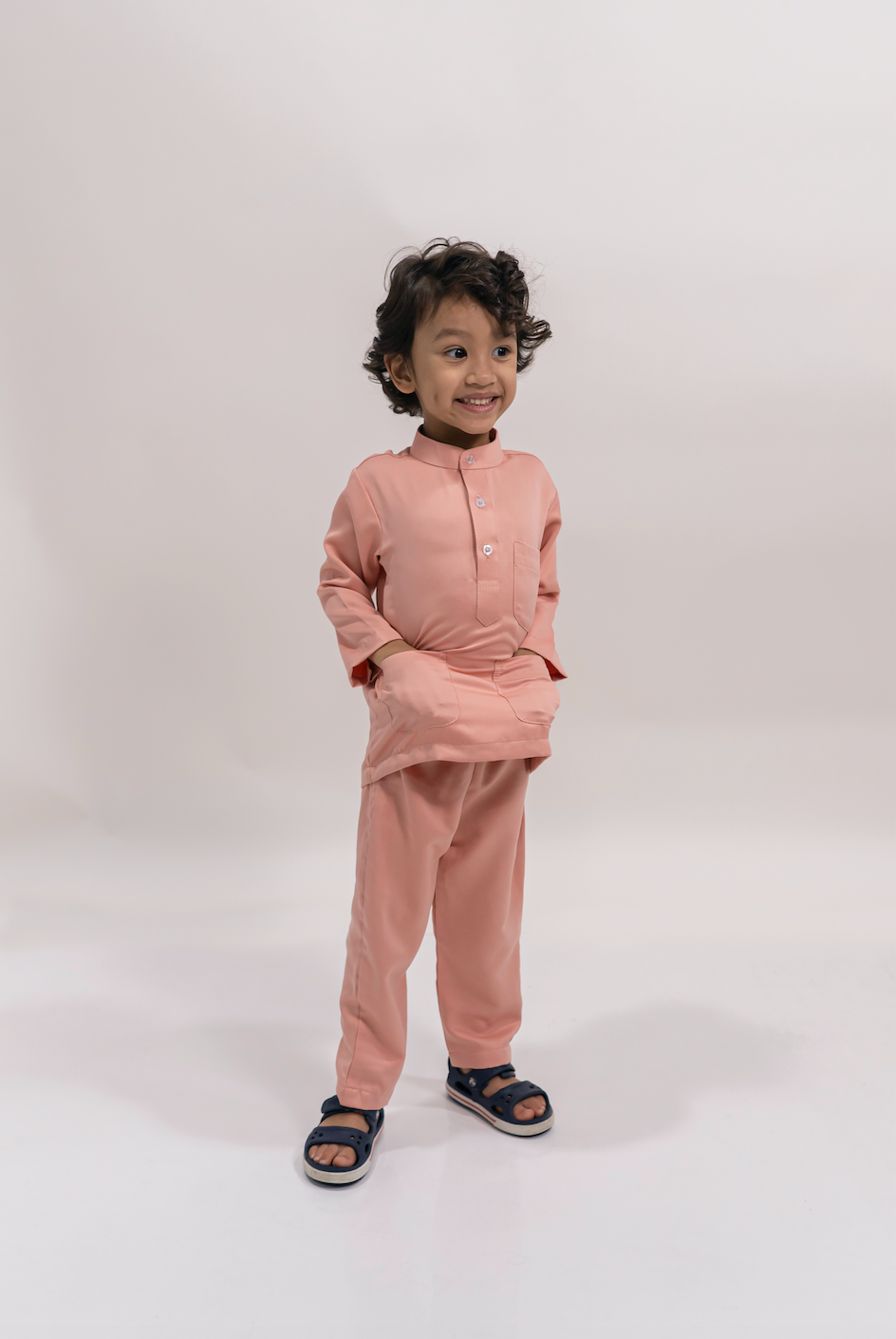 Cekak Musang in Dark Dusty Salmon Pink / Dusty Salmon Peach Baju Melayu for Kids
